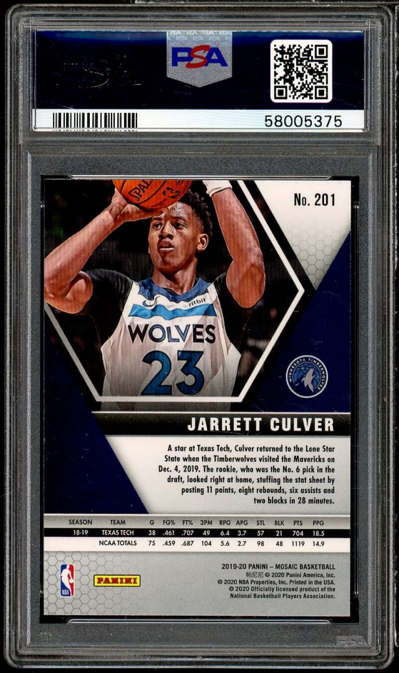 Jarrett Culver Rookie Card 2019-20 Panini Mosaic #201 PSA 9 Image 2