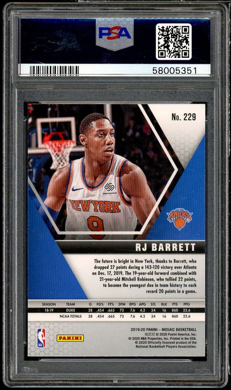 RJ Barrett Rookie Card 2019-20 Panini Mosaic #229 PSA 9 Image 2