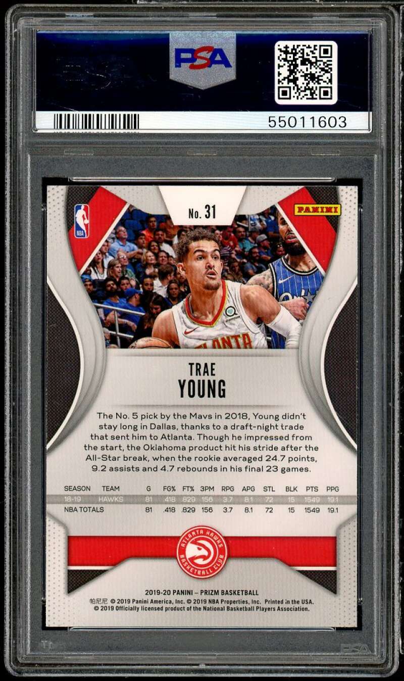 Trae Young Card 2019-20 Panini Prizm #31 PSA 10 Image 2