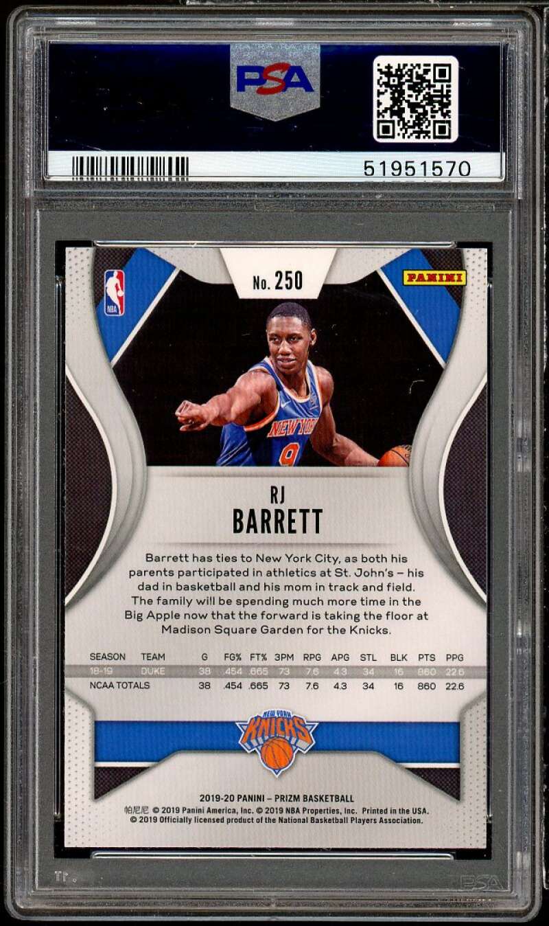 RJ Barrett Rookie Card 2019-20 Panini Prizm #250 PSA 10 Image 2