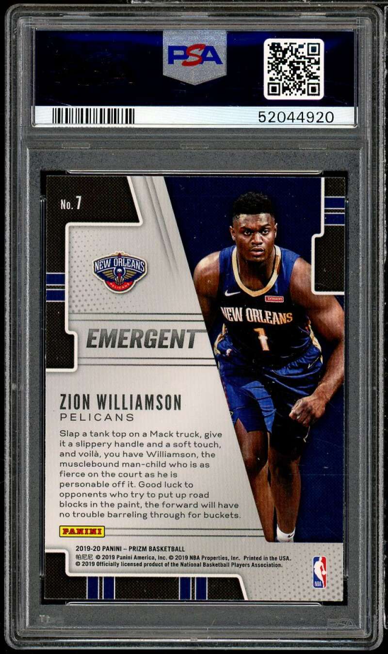 Zion Williamson Rookie Card 2019-20 Panini Prizm Emergent #7 PSA 9 Image 2