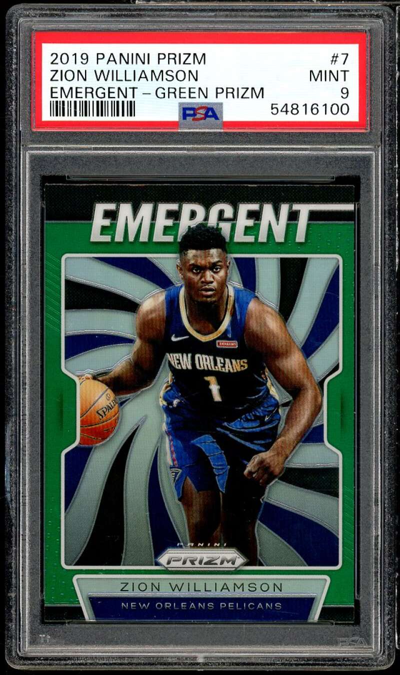 Zion Williamson Rookie Card 2019-20 Panini Prizm Emergent Green #7 PSA 9 Image 1