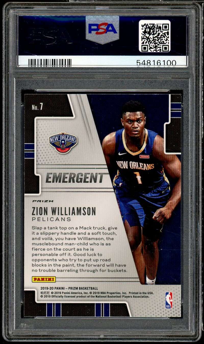 Zion Williamson Rookie Card 2019-20 Panini Prizm Emergent Green #7 PSA 9 Image 2