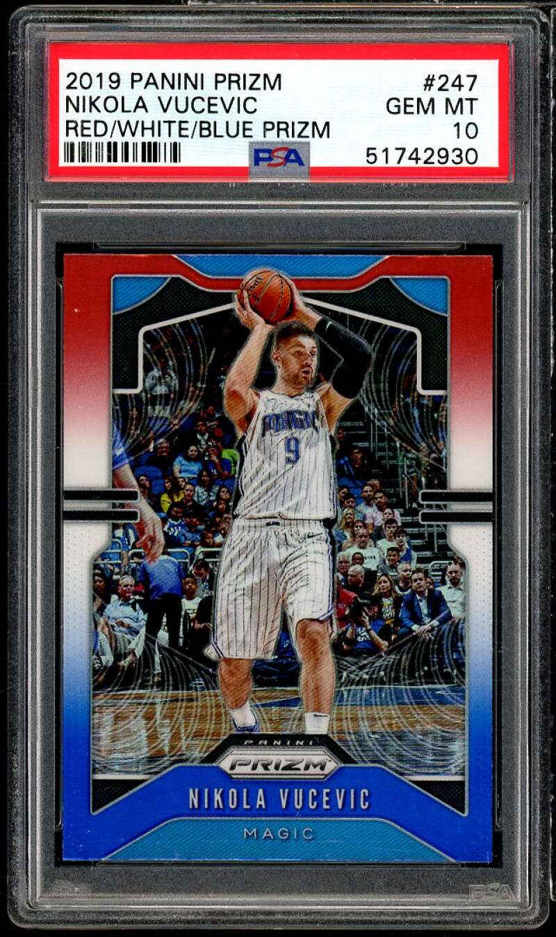 Nikola Vucevic Card 2019-20 Panini Prizm Prizms Red White Blue #247 PSA 10 Image 1