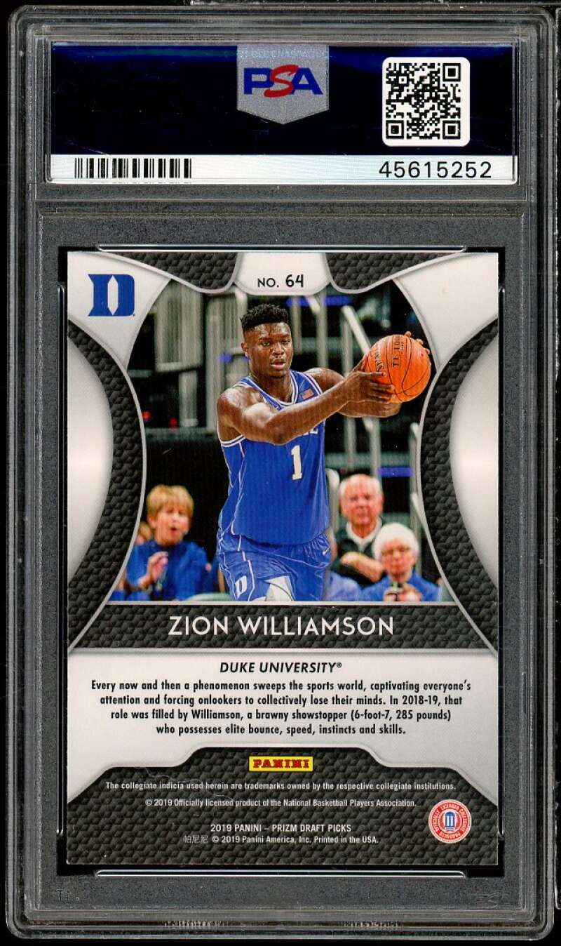 Zion Williamson Rookie Card 2019-20 Panini Prizm Draft Picks #64 PSA 10 Image 2