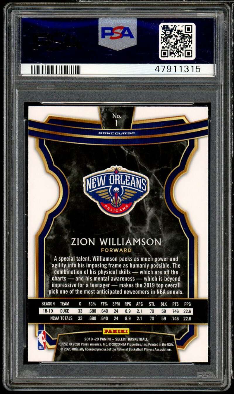 Zion Williamson Rookie Card 2019-20 Panini Select #1 PSA 9 Image 2