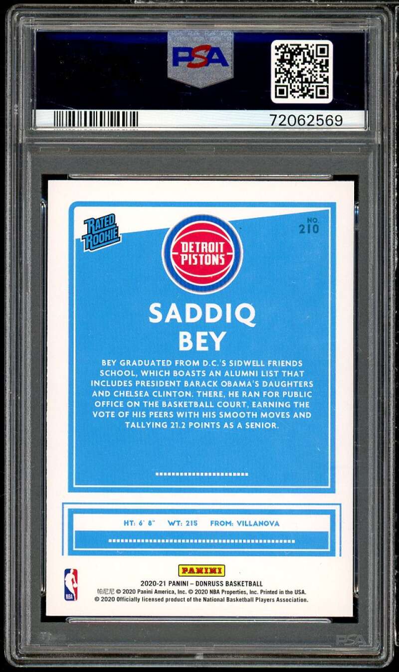 Saddiq Bey Rookie Card 2020-21 Panini Donruss #210 PSA 10 Image 2