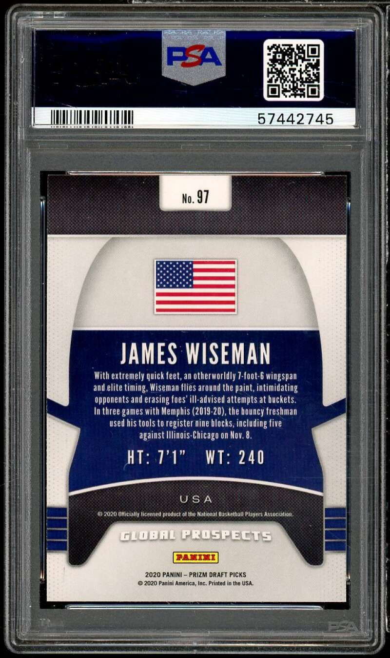 James Wiseman Rookie Card 2020-21 Panini Prizm Draft Picks #97 PSA 10 Image 2