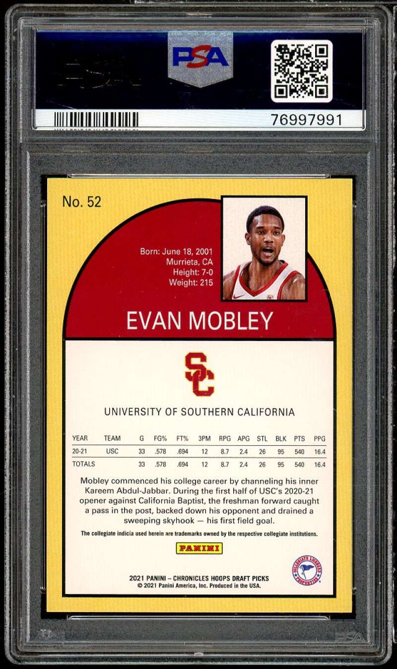 Evan Mobley Rookie Card 2021-22 Chronicles Draft Picks #52 PSA 10 Image 2