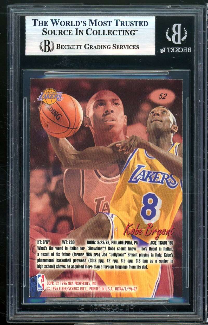 Kobe Bryant Rookie Card 1996-97 Ultra #52 BGS 9 (9 9 8.5 9) Image 2