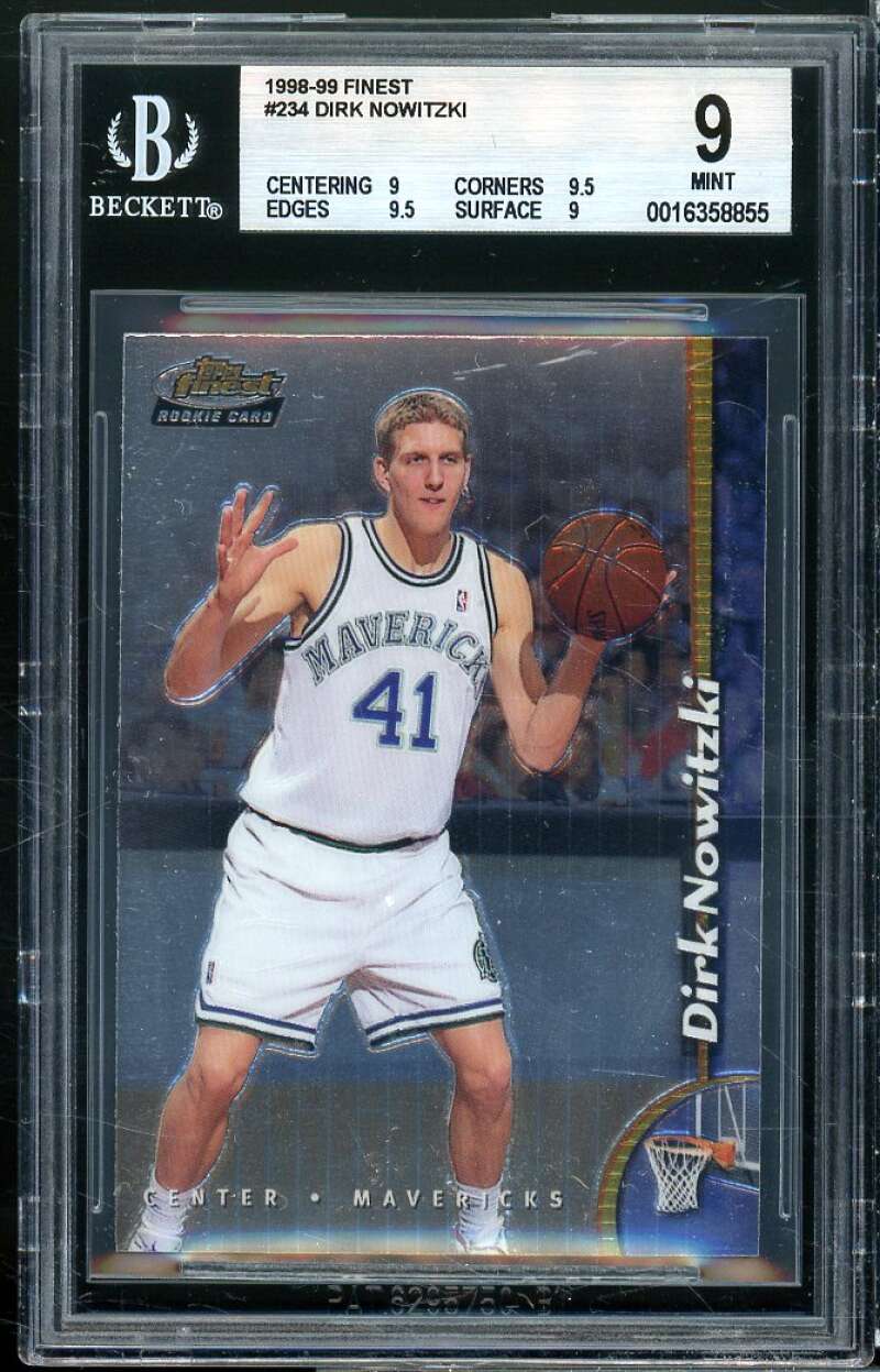 Dirk Nowitzki Rookie Card 1998-99 Finest #234 BGS 9 (9 9.5 9.5 9) Image 1