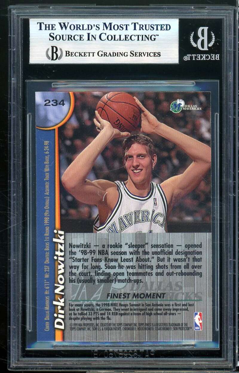 Dirk Nowitzki Rookie Card 1998-99 Finest #234 BGS 9 (9 9.5 9.5 9) Image 2