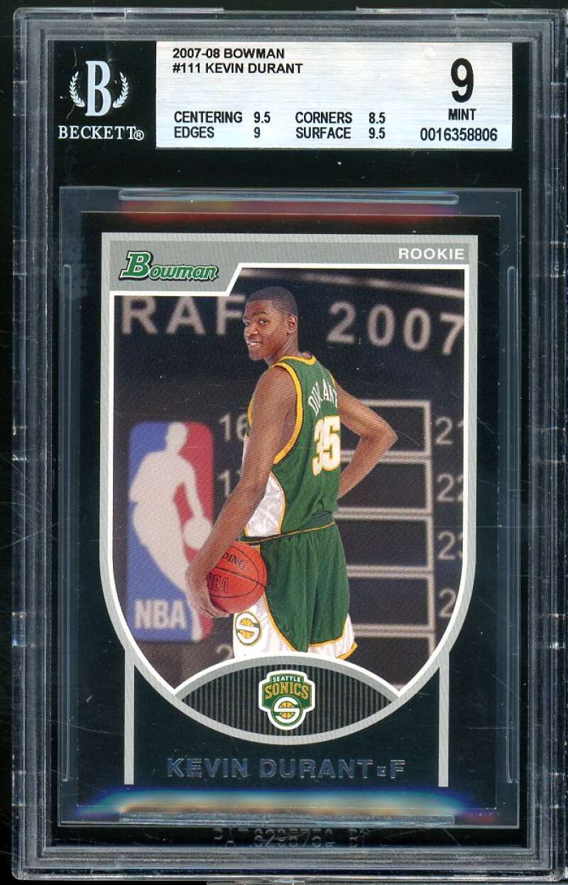 Kevin Durant Rookie Card 2007-08 Bowman #111 BGS 9 (9.5 8.5 9 9.5) Image 1