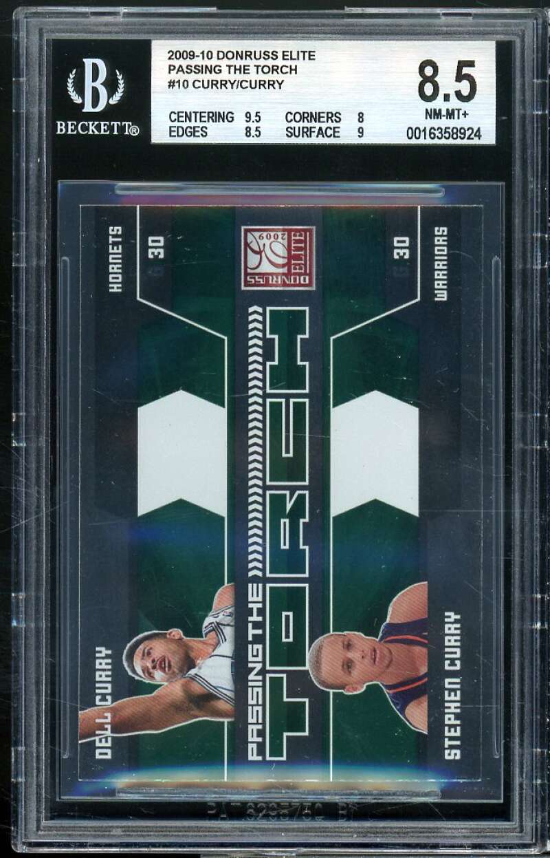 Dell/Stephen Curry Rookie 2009 Donruss Elite Passing the Torch Green #10 BGS 8.5 Image 1