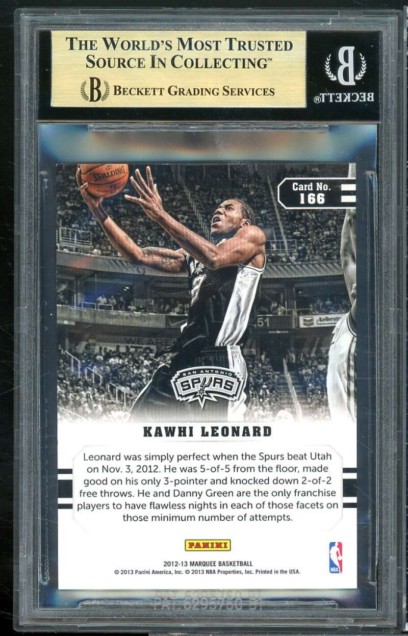 Kawhi Leonard Rookie Card 2012-13 Panini Marquee #186 BGS 9.5 (9.5 9.5 9.5 9.5) Image 2