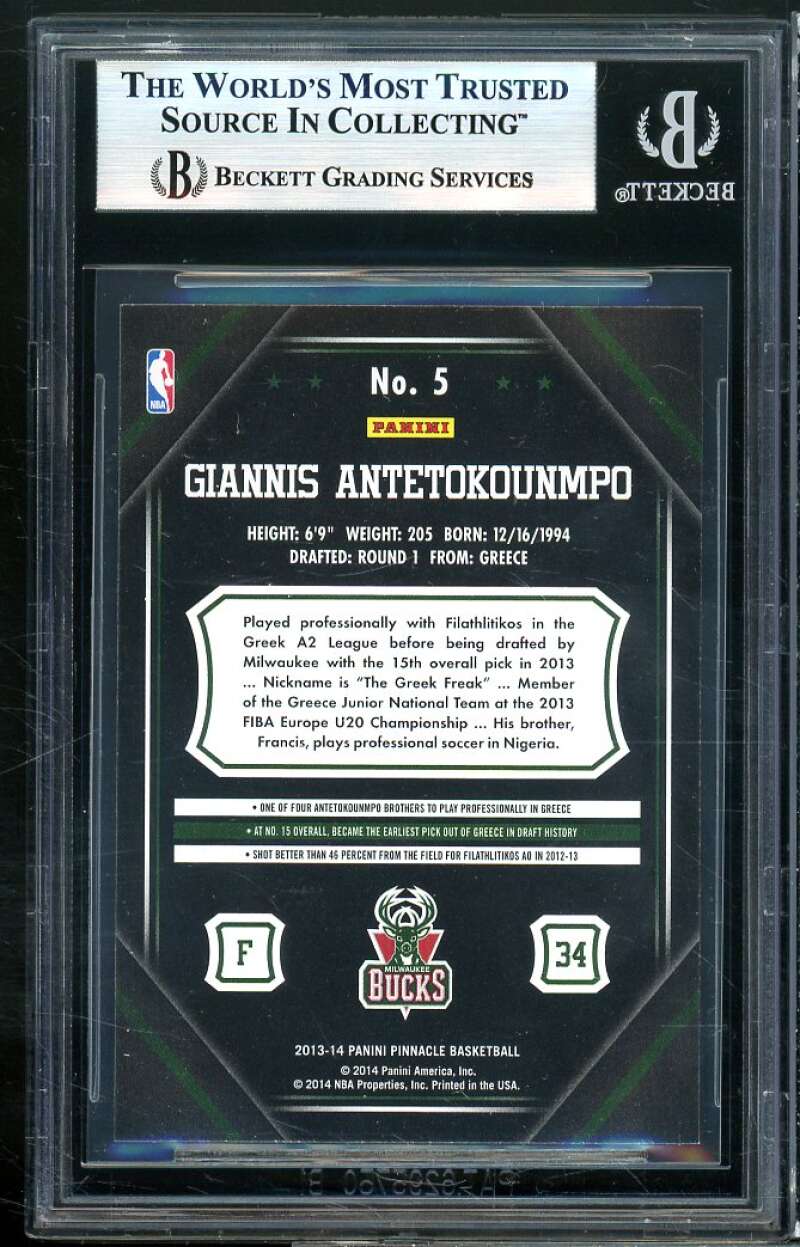 Giannis Antetokounmpo Rookie Card 2013-14 Pinnacle #5 BGS 9 (9.5 9 9 9) Image 2