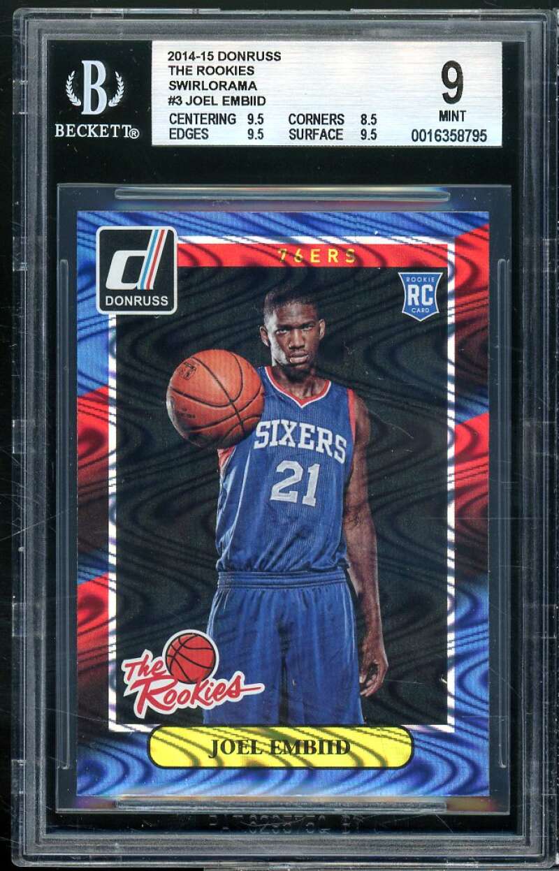 Joel Embiid 2014-15 Donruss The Rookies Swirlorama #3 BGS 9 (9.5 8.5 9.5 9.5) Image 1