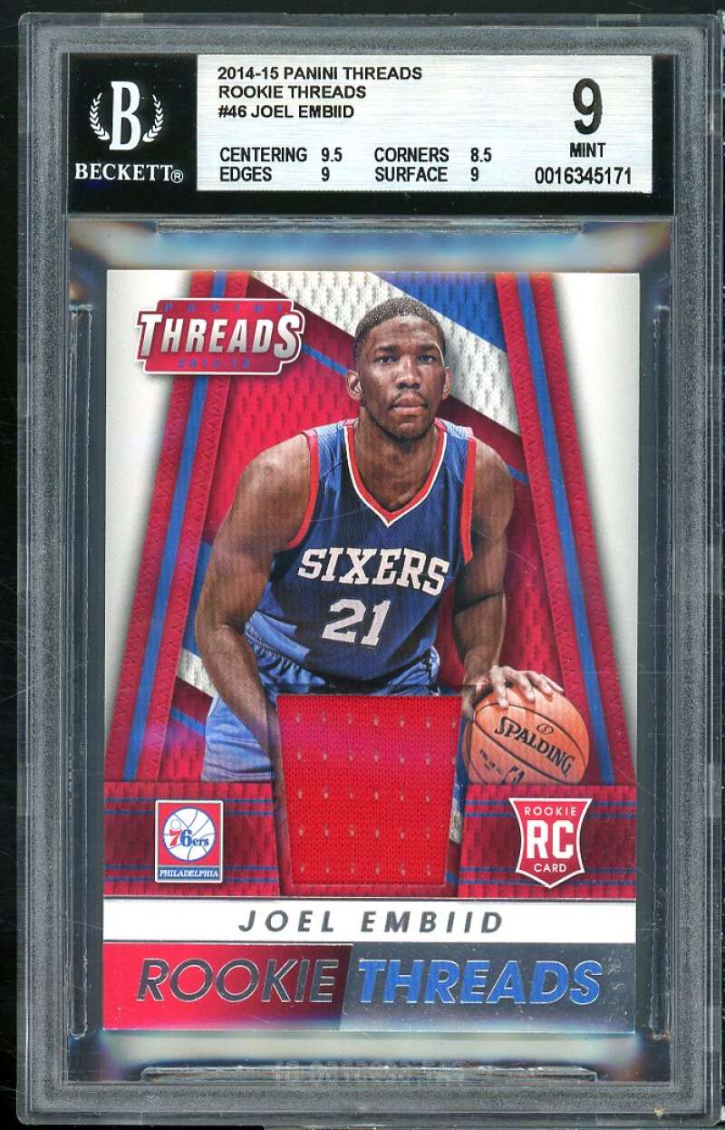 Joel Embiid Rookie 2014-15 Panini Threads Rookie Threads #46 BGS 9 (9.5 8.5 9 9) Image 1