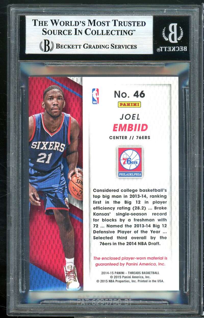 Joel Embiid Rookie 2014-15 Panini Threads Rookie Threads #46 BGS 9 (9.5 8.5 9 9) Image 2