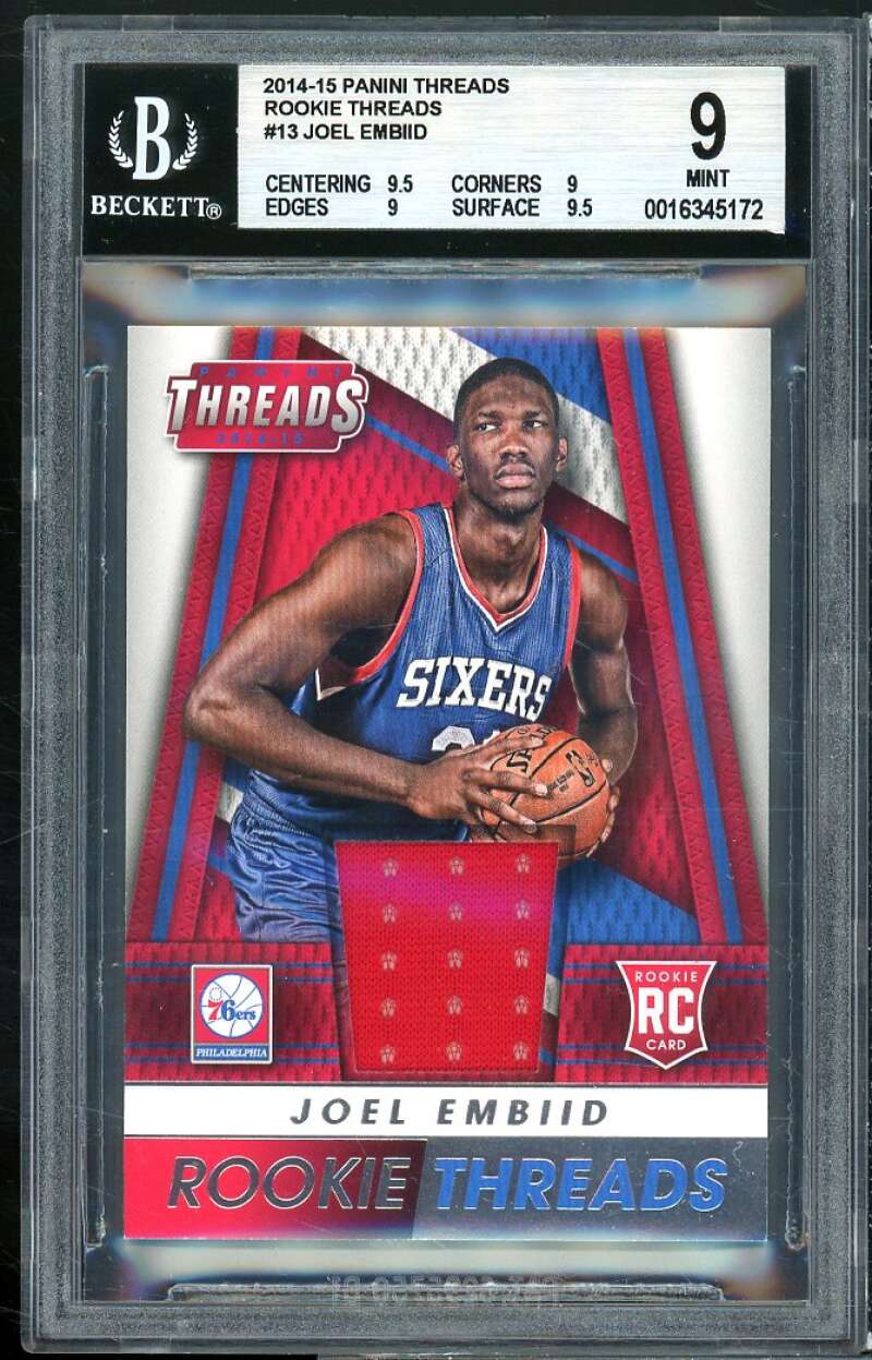 Joel Embiid Rookie 2014-15 Panini Threads Rookie Threads #13 BGS 9 (9.5 9 9 9.5) Image 1