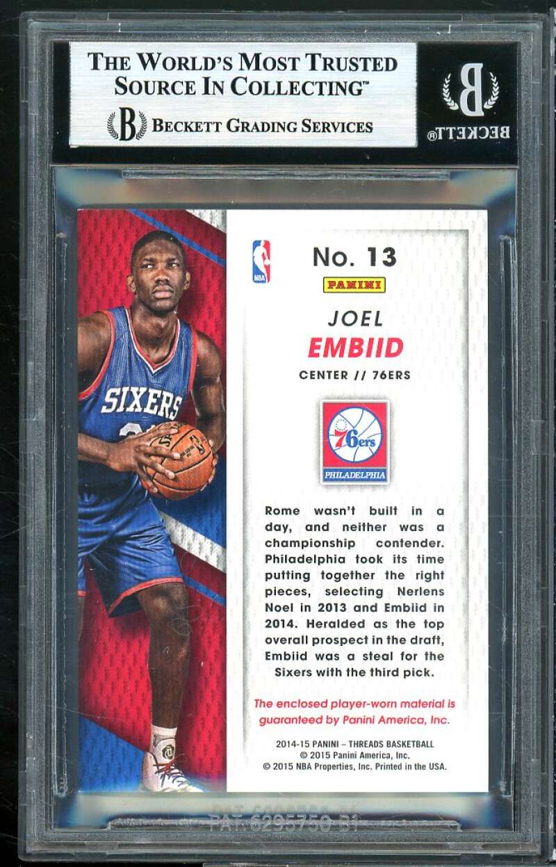 Joel Embiid Rookie 2014-15 Panini Threads Rookie Threads #13 BGS 9 (9.5 9 9 9.5) Image 2