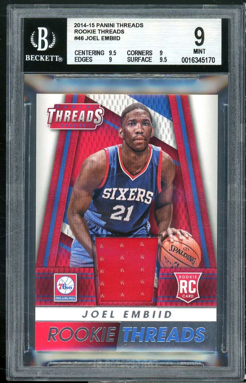 Joel Embiid Rookie 2014-15 Panini Threads Rookie Threads #46 BGS 9 (9.5 9 9 9.5) Image 1