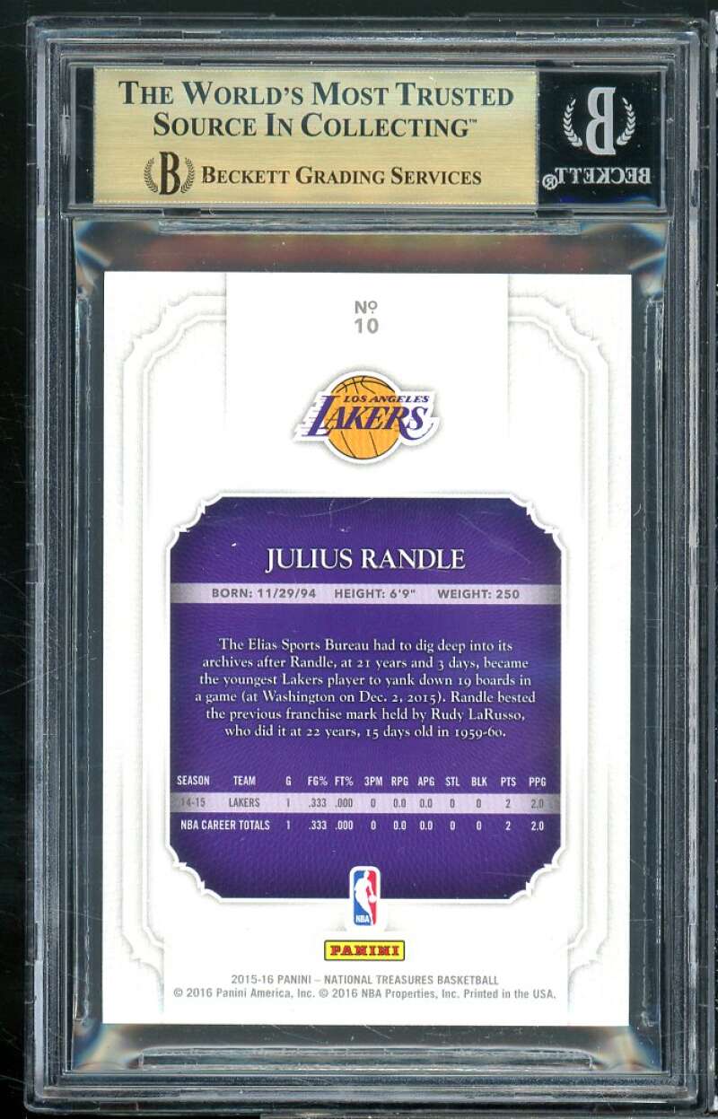 Julius Randle Rookie Card 2015-16 National Treasures #10 (pop 2) BGS 9.5 Image 2