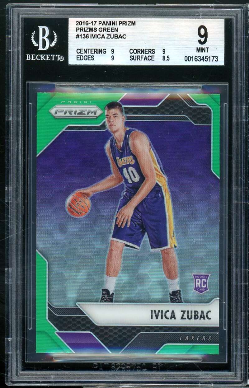 Ivica Zubac Rookie Card 2016-17 Panini Prizm Green Prizms #136 BGS 9 (9 9 9 8.5) Image 1