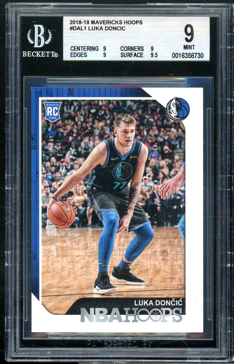 Luka Doncic Rookie Card 2018-19 Mavericks Hoops #dal1 BGS 9 (9 9 9 9.5) Image 1