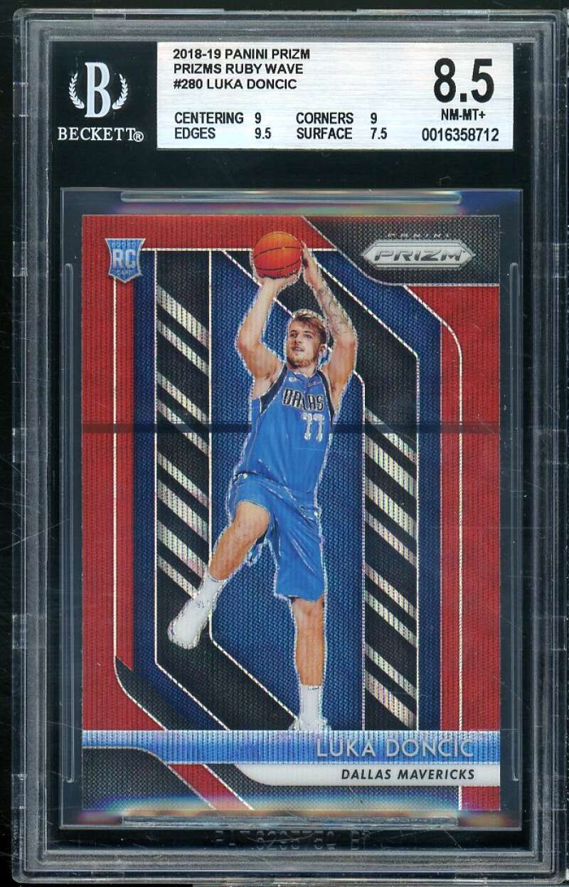 Luka Doncic Rookie Card 2018-19 Panini Prizm Prizms Ruby Wave #280 BGS 8.5 Image 1