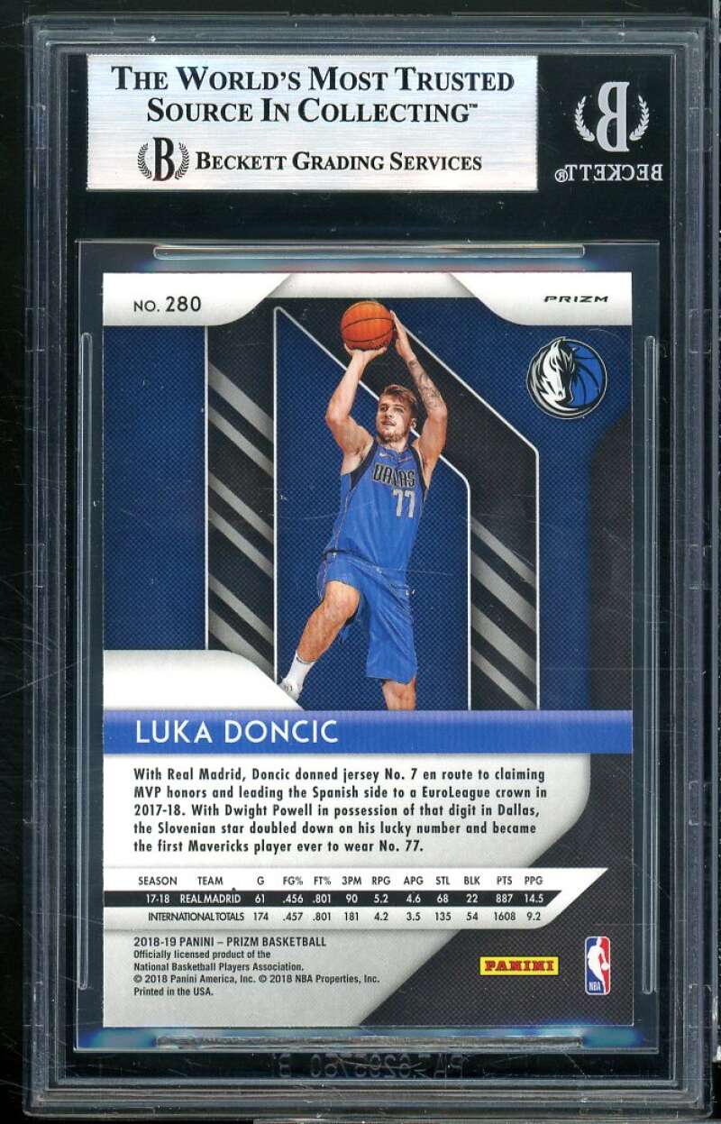 Luka Doncic Rookie Card 2018-19 Panini Prizm Prizms Ruby Wave #280 BGS 8.5 Image 2