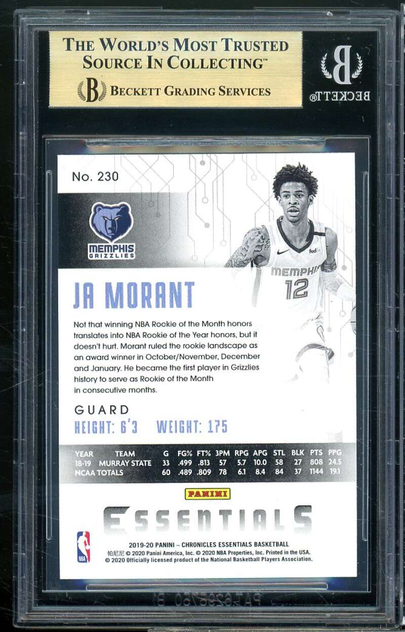 Ja Morant Rookie Card 2019-20 Panini Chronicles Essentials Pink #230 BGS 9.5 Image 2