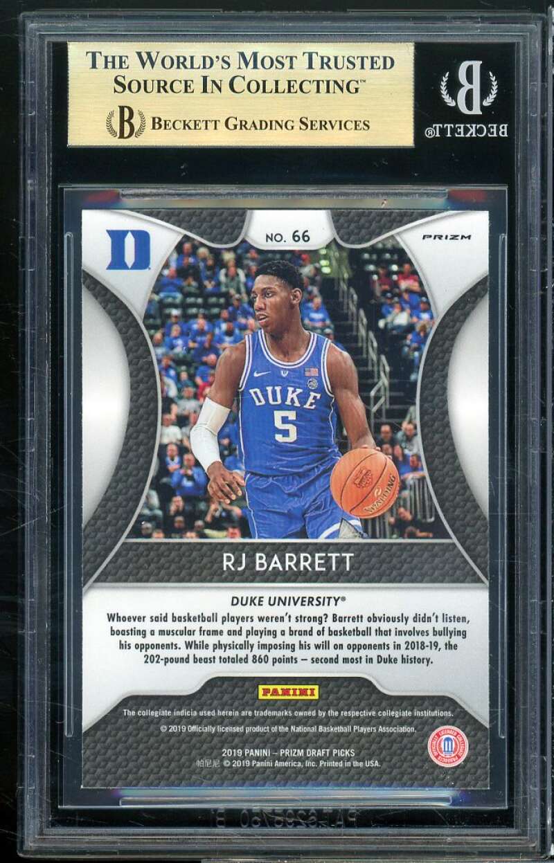 RJ Barrett Rookie 2019-20 Panini Prizm Draft Picks Prizms Silver #66 BGS 9.5 Image 2