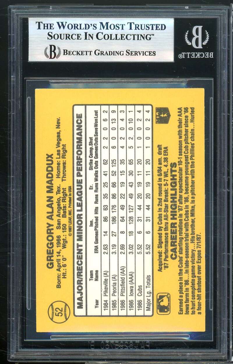 Greg Maddux Rookie Card 1987 Donruss The Rookies #52 BGS 9 (9.5 8.5 9 9.5) Image 2