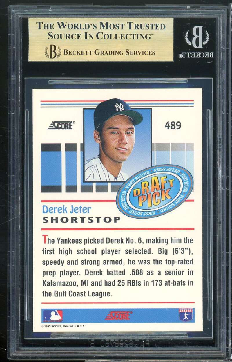 Derek Jeter Rookie Card 1993 Score #489 BGS 9.5 (9.5 9.5 9 9.5) Image 2