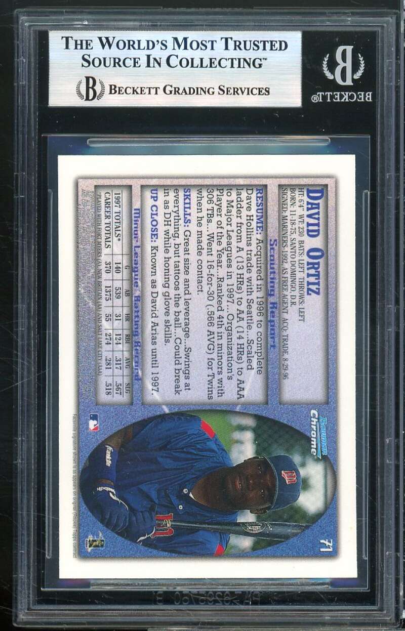 David Ortiz Rookie Card 1998 Bowman Chrome #71 BGS 9 (9.5 9 9.5 8.5) Image 2