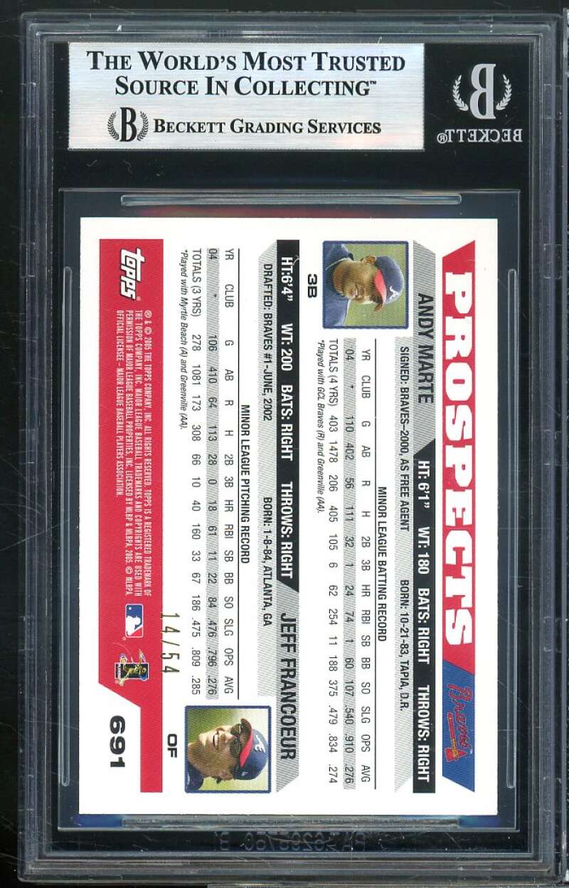 Andy Marte/Jeff Francoeur Rookie Card 2005 Topps Black #691 BGS 9 (10 9 9 9.5) Image 2