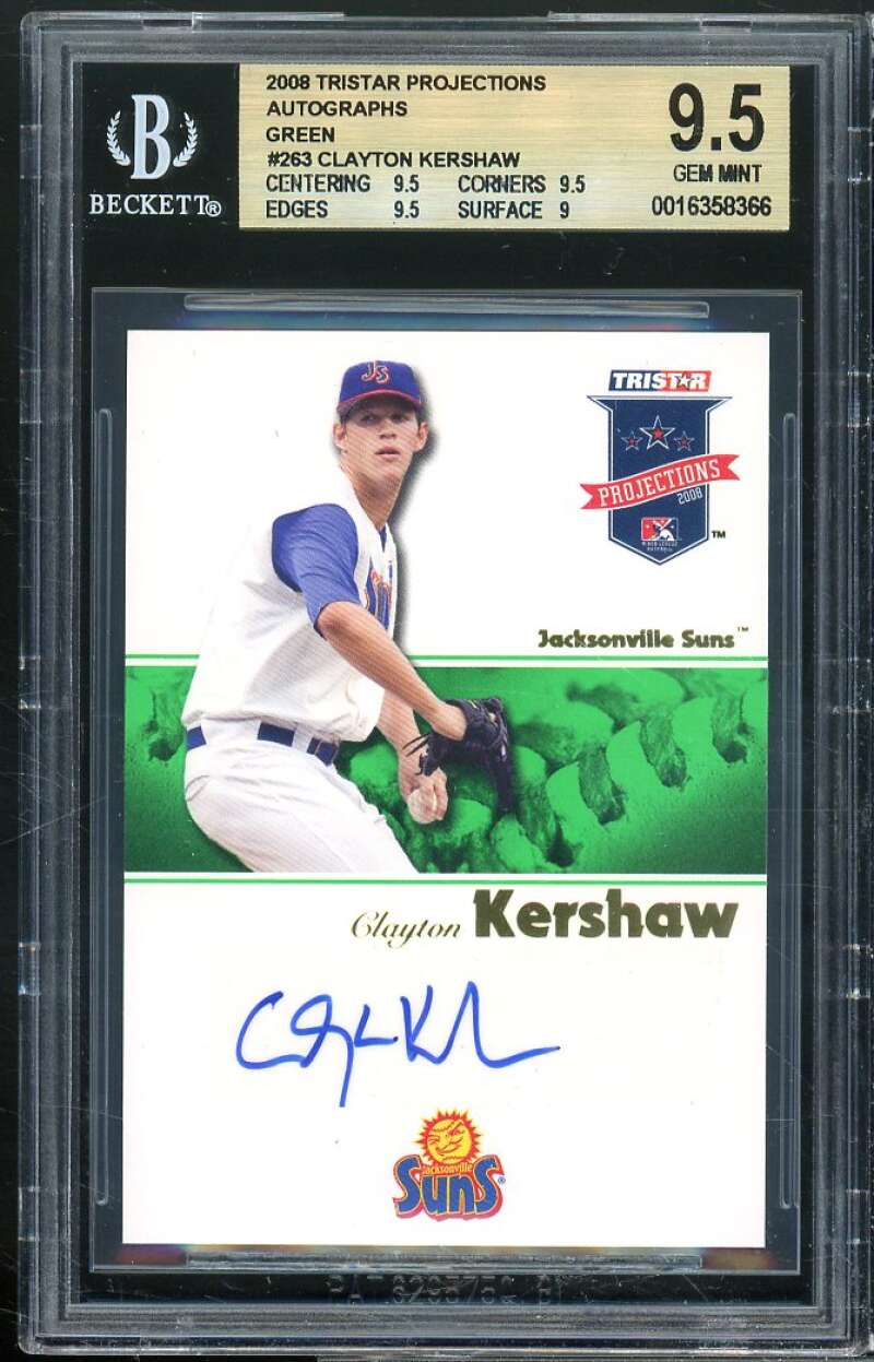 Clayton Kershaw Rookie 2008 TriStar Projections Auto Green #263 (pop 1) BGS 9.5 Image 1