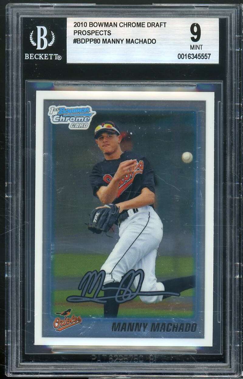 Manny Machado Rookie Card 2010 Bowman Chrome Draft Prospects #BDPP80 BGS 9 Image 1