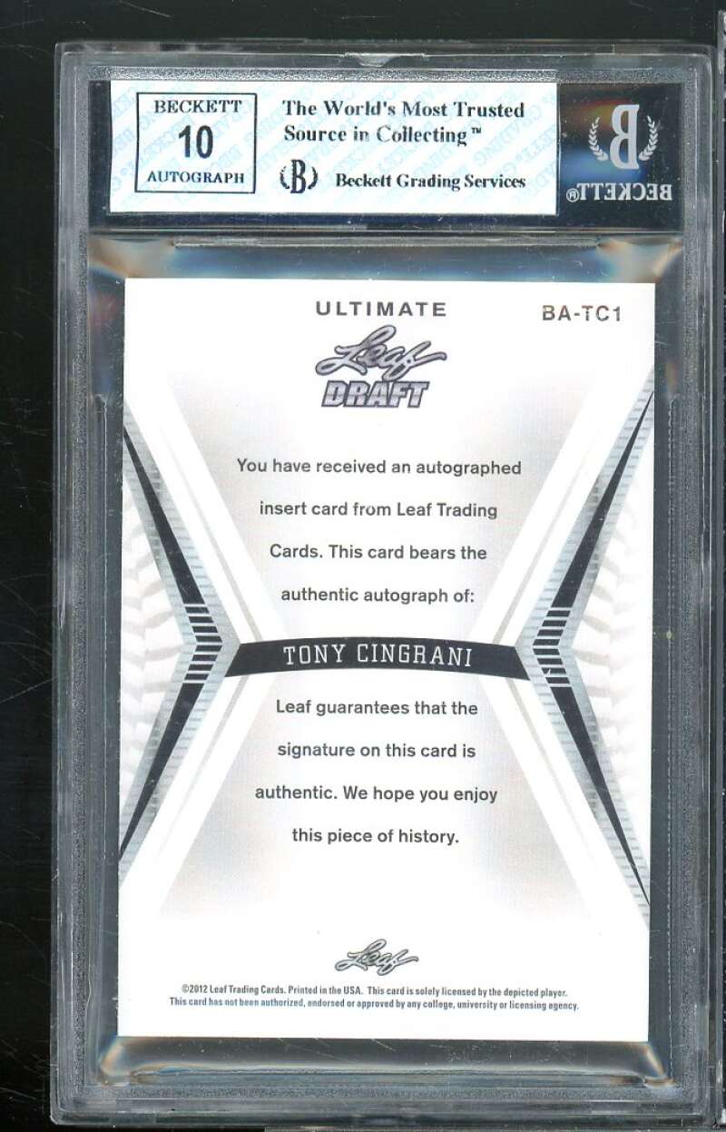 Tony Cingrani Rookie 2012 Leaf Ultimate Draft Red #tc1 (#d 1/5) BGS 7.5 (crack) Image 2