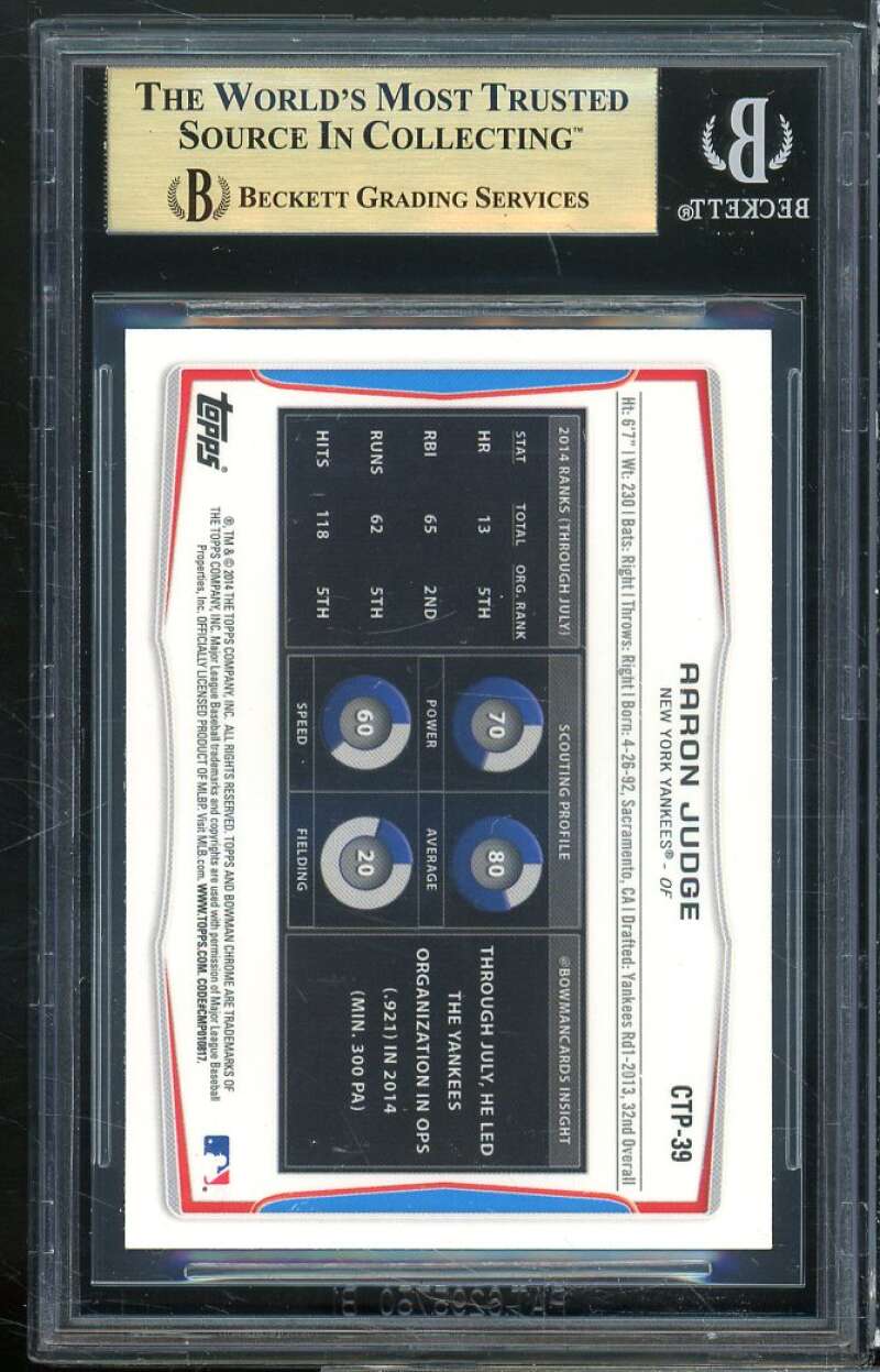 Aaron Judge Rookie Card 2014 Bowman Chrome Draft Refractors #ctp39 BGS 9.5 Image 2