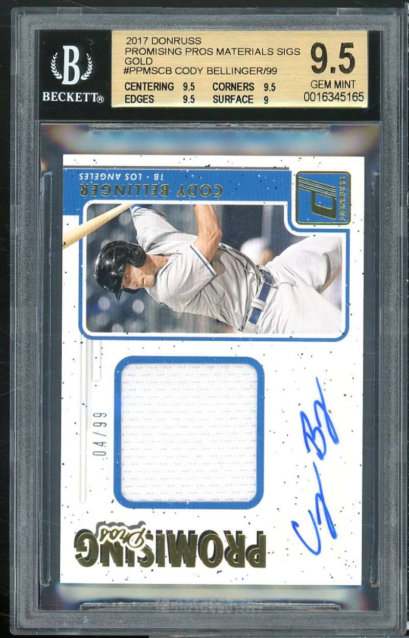 Cody Bellinger Rookie 2017 Donruss Promissing Pros Materials Gold #CB BGS 9.5 Image 1