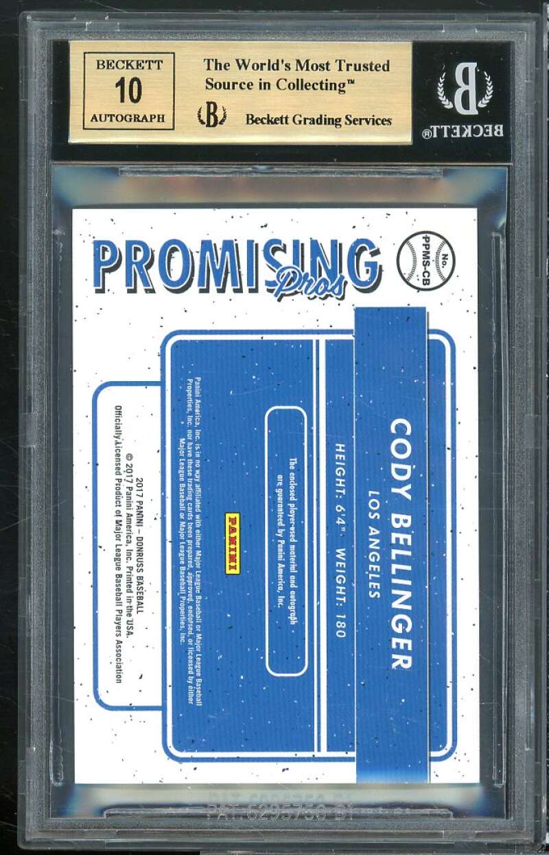 Cody Bellinger Rookie 2017 Donruss Promissing Pros Materials Gold #CB BGS 9.5 Image 2