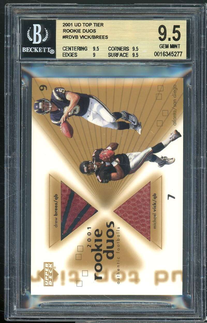 Michael Vick / Drew Brees Rookie 2001 UD Top Tier Duos #RDVB (pop 1) BGS 9.5 Image 1