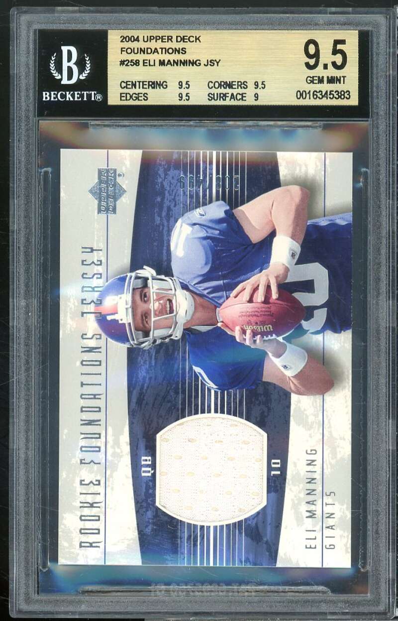 Eli Manning Rookie Card 2004 Upper Deck Foundations Jersey #258 BGS 9.5 Image 1