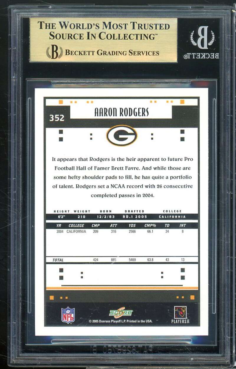 Aaron Rodgers Rookie Card 2005 Score #352 BGS 9.5 (9.5 9.5 9.5 9.5) Image 2