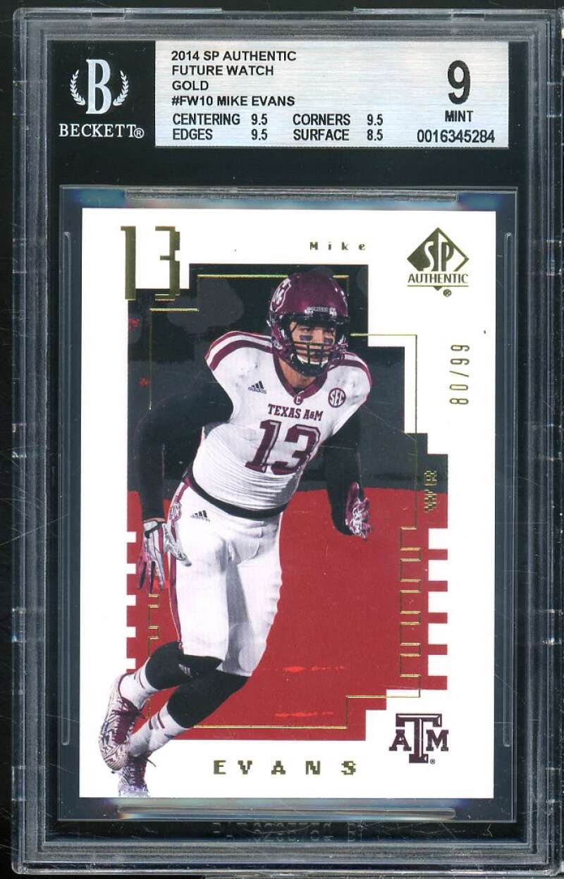 Mike Evans Rookie Card 2014 SP Authentic Future Watch Gold #FW10 BGS 9 Image 1