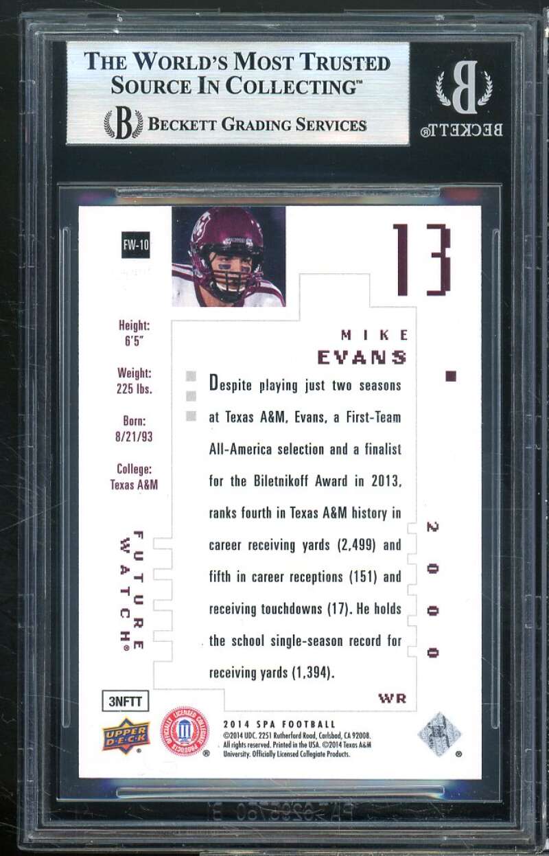 Mike Evans Rookie Card 2014 SP Authentic Future Watch Gold #FW10 BGS 9 Image 2