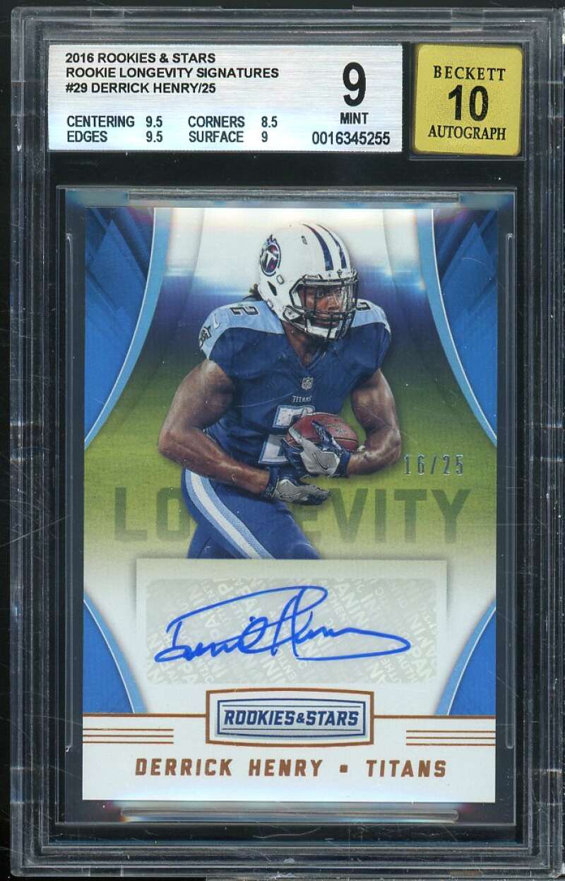 Derrick Henry Rookie 2016 Rookies Stars Longevity Signatures #DH (pop 1) BGS 9 Image 1