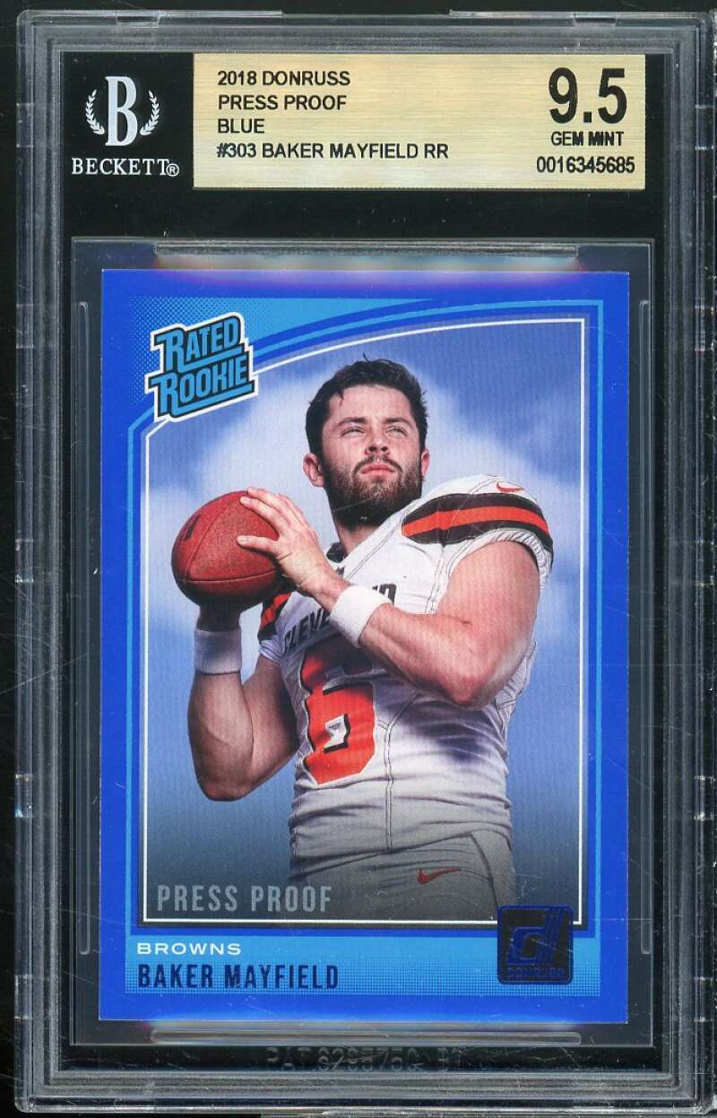 Baker Mayfield Rookie Card 2018 Donruss Press Proof Blue #303 BGS 9.5 Image 1